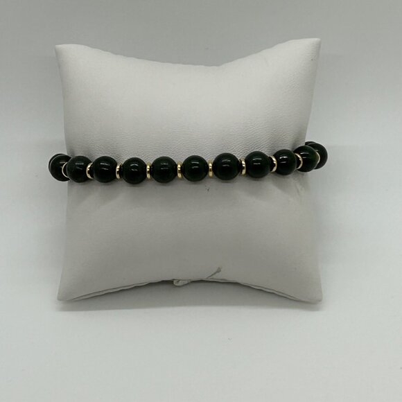 Vintage Forest Green Glass Beaded Bracelet Classic Gold-Tone Clasp Accents - Picture 13 of 15